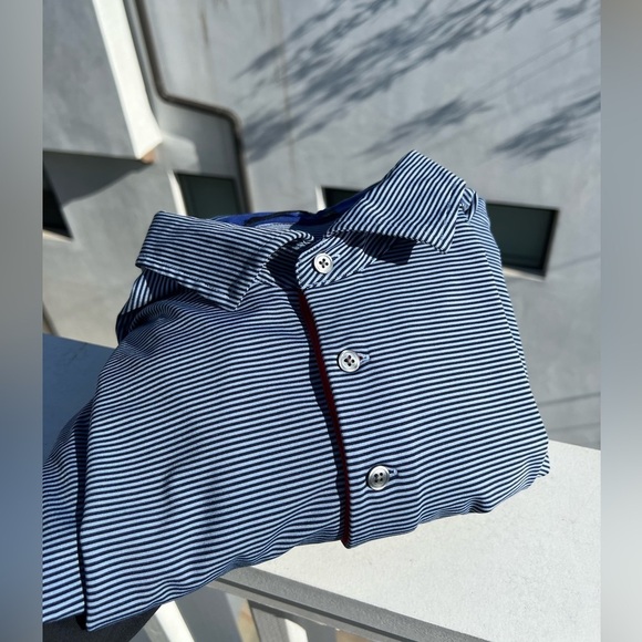 Greyson thin blue navy striped polo golf shirt XL preppy lightweight stretch - Picture 2 of 11